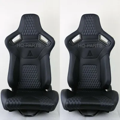 2 Tanaka Premium Black Carbon Pvc Leather Racing Seats + Blue Stitch For Mustang • $347.81