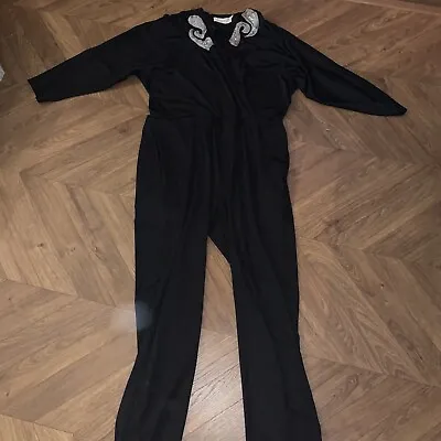 £18 • Buy Sensations Vintage 1970’s Ladies Black Jumpsuit Size 16 With Silver Embroidery 