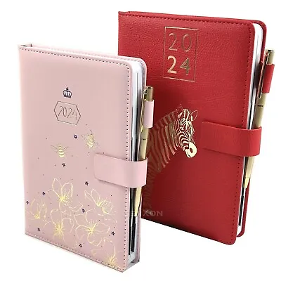 A5 Diary 2024 Page A Day Organiser Soft Cover Address Book School Office + Pen • £8.09