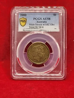 GRADED 2000 $1 One Dollar Coin Mule Struck With 10c Obv Die AU58 PCGS  • $1249