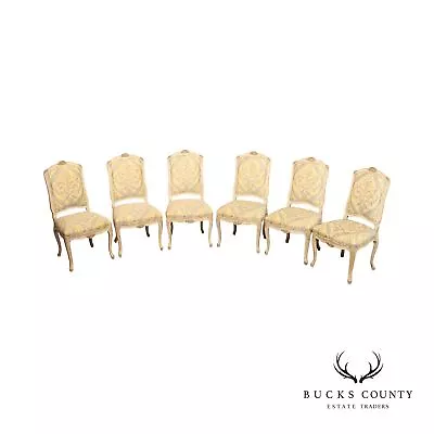 French Louis XV Style Set Of Six Distress Painted Dining Chairs • $1495