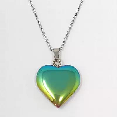 Rainbow Hematite Necklace Love Heart Pendant Gemstone 925 Sterling Silver • £4.99