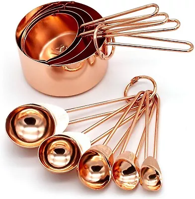 Copper Stainless Steel Measuring Cups And Spoons Set Of 8 Engraved Measuremen... • $25.41