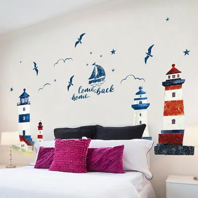 New Nautical Boat Seagull Lighthouse PVC Wall Sticker Decals Home Art Decoration • £10.52