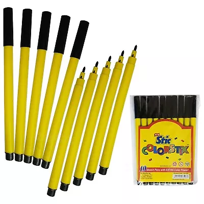 10 X Fine Tip Fiber BLACK Felt Tip Pens Colour Art Sketch Write School Office • £3.99