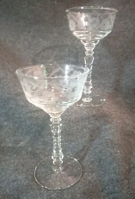 Glastonbury Cut Glass Champagne Sherbet Glasses Set Of 2 Vintage Floral Stemware • $22