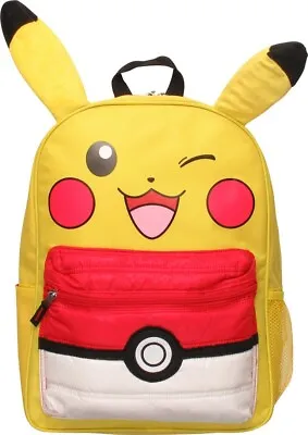Pokemon Character Pikachu Ear Pokeball School Backpack Book Bag Boys Girls 16  • $29.99