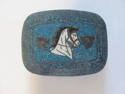 Vintage Taxco Mexico  Crushed Turquoise Horse And Spurs Unisex Belt Buckle • $29.99