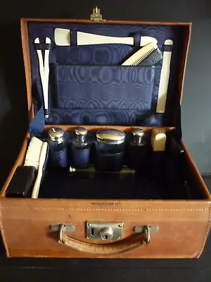 Mappin & Webb Leather  Travel Vanity Case With Silver Topped Bottles • $279.75