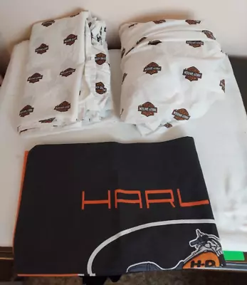 $24.99 • Buy Harley Davidson White Twin Sheet Set Includes Fitted Flat 1 Pillow Case Logo