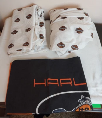 $24.99 • Buy Harley Davidson White Twin Sheet Set Includes Fitted Flat 1 Pillow Case Logo