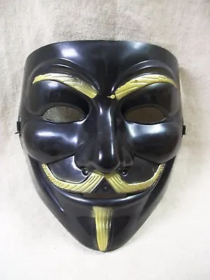 $8.95 • Buy Economy Black & Gold V For Vendetta Costume Face Mask Guy Fawkes Crowd Disguise