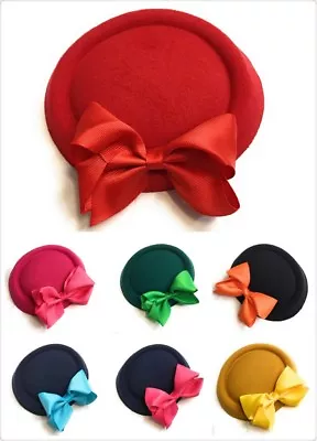 £9.99 • Buy Big Bow Pillbox Wedding Hat Ladies Headpiece Felt Hatinator Fascinator Clips