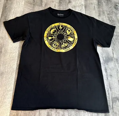 Harry Potter Shirt Mens Large Black Gold Horcrux Circle Graphic Tee Short Sleeve • $18.98