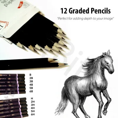 £2.99 • Buy Set Of 12 GRADED ART SKETCHING PENCILS Drawing Shades Light Dark Tones