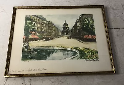 £58.82 • Buy Charles Blondin French Artist Colored Etching Paris Pantheon Fountain Signed