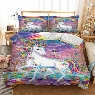 Rainbow Unicorn Quilt Doona Duvet Cover Set Bed Single/Double/Queen/King Size AU • $35.99