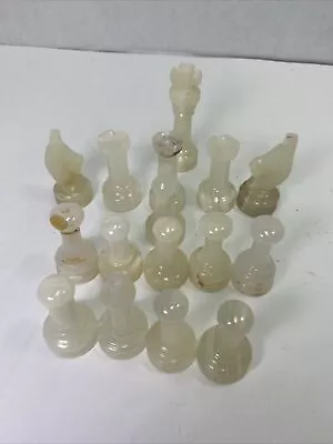 Vintage Marble 16 Pc Chess Pieces Ivory And White Pieces • $25
