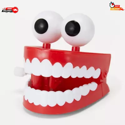 Jumping Wind Up Teeth Chattering Smile Clockwork Beating Denture Mechanical Toy- • $5.96