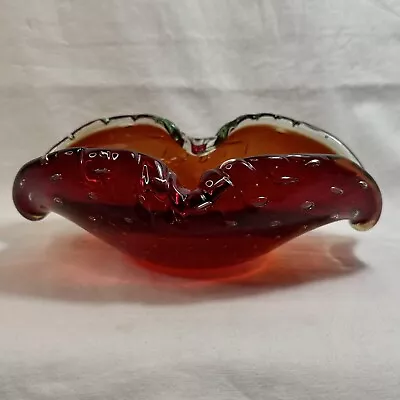 Vintage Murano Glass Alfredo Barbini Red Sommerso Bullicante Ashtray Bowl Dish • $52