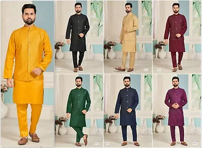 Full Stitched Party Wedding Special Kurta Payjama & Koti Set For Men's SR-H • £35.99