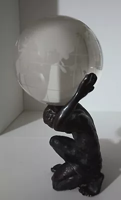 $89.99 • Buy Metal Statue Figurine - Greek God ATLAS W/ Etched Glass Earth Globe 6 