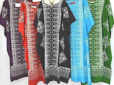 New MALAYA 100% Cotton Kaftan Dress Maxi Long Tunic Batik One Size Plus Beach  • £24.99