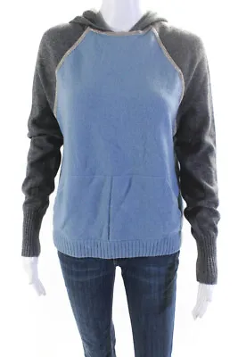 D Exterior Womens Cashmere Jeweled Trim Hoodie Blue Grey Size Small • $60.99