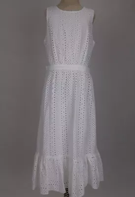 🌷  J. Crew NWT White Eyelet Ruffled Cotton Dress Sleeveless Tiered Embroidered • $36