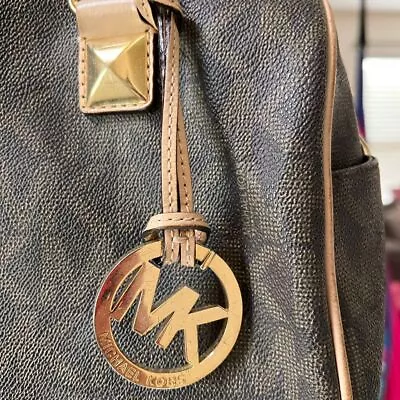 Michael Kors Grayson Tote Satchel Shoulder Bag Leather Canvas Multicolor Gold • $95