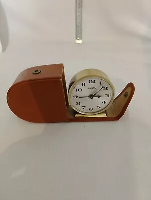 Vintage Brass Swiza 8 Day Swiss Travel Clock In Case Working Well A27 • $15.79