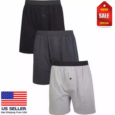 3Pc Men's Plain Boxer Shorts 100% Cotton Underwear Knit Solid Assorted Color XL • $17.99