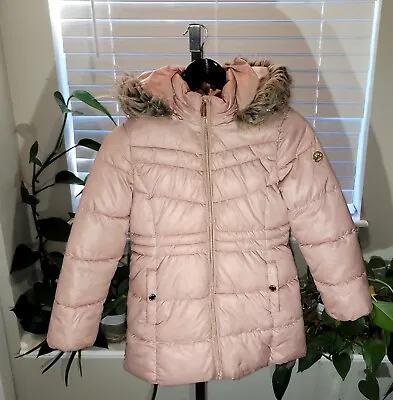 Michael Kors Women's Pink Faux Fur Hooded Winter Quilted Puffer Jacket Size 7 8 • $25.60