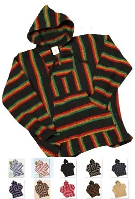 Mexican Baja Hoodie Ponchos - Woven Mexican Hooded Sweater - Surfer Drug Rug-NWT • $32.95