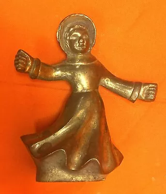 Vintage MCM Brass Lady Figurine Statue 11oz. 4.25  Dancing In The Rain - Tb • £11.40