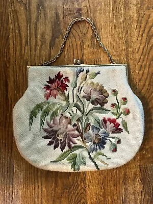 Vintage Mid Century Large Needlepoint Handbag Large Purse  Floral • $98