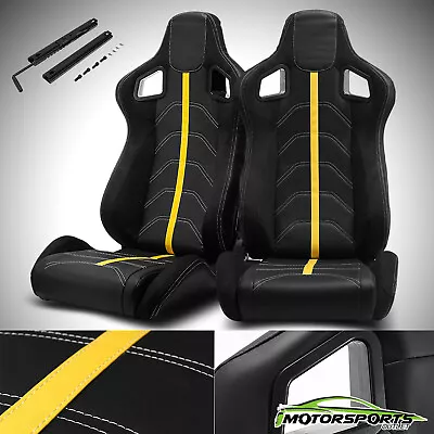 Black/Yellow Reclinable PVC Main And Line Sport Racing Seats Slider Left/Right • $286.98