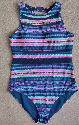 Matalan Sz 14/42 B-C Navy Blue Mesh Stretch Padded Lined Swimwear Monokini • $3.78