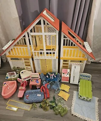 VTG 1978 Barbie Doll A-Frame Dream House Furniture Bath Piano Dining Mirrors • $350