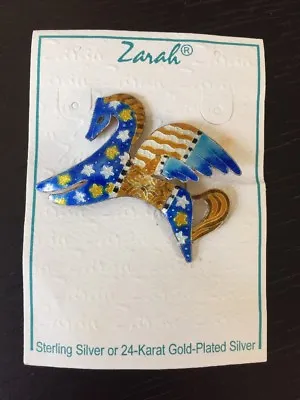 Retired Rare Zarah Sterling Silver 24k Gold Plated Enamel Pegasus Pin Brooch • $195