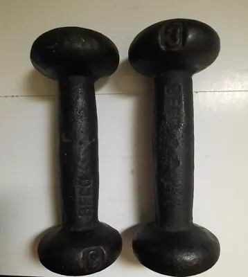 Vintage BFCO Pair 3lb (6lbs Total) Dumbbells Cast Iron Bun Style • $23.95