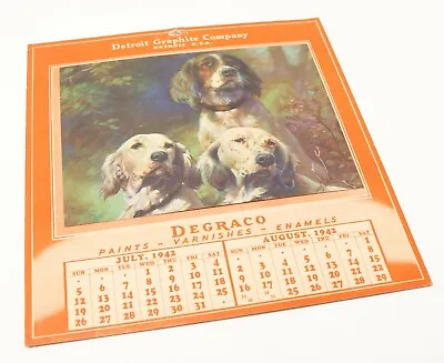 Vintage 1942 Detroit Graphite Company Degraco Dog Picture Calendar Advertisement • $29.69