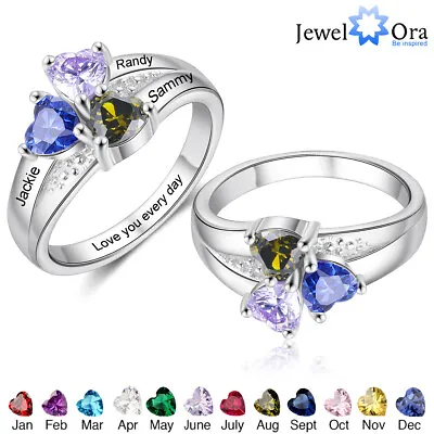 Mother Ring Personalize Name Love Heart Stone Jewelry Xmas Gift For Women Sister • £9.59