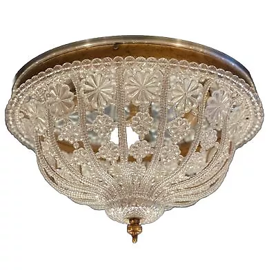 Vintage French Crystal Beaded Flush Mount Chandelier Ceiling Light  -8 Available • $750