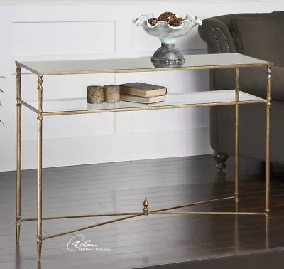 Henzler Console Sofa Table Mirror Glass Top Antique Gold Leaf ~ Uttermost 24278 • $635.80