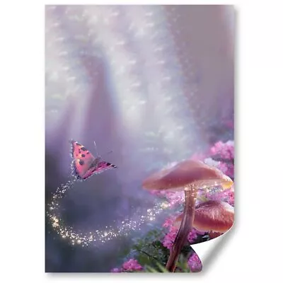 1x Vertical Poster Magical Forest Mushroom Pink Flowers #51395 • £3.99