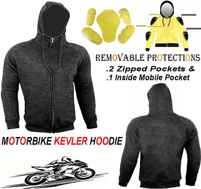 Charcoal Grey Fleece Hoodie With Kevlar & Ce Armour Motorbike Motorcycle Jacket • $55.48