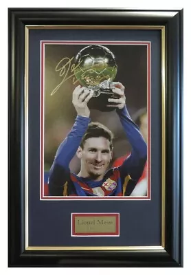 $69.99 • Buy Leo Messi Signed Framed Photo FC Barcelona Golden Ball Soccer Memorabilia