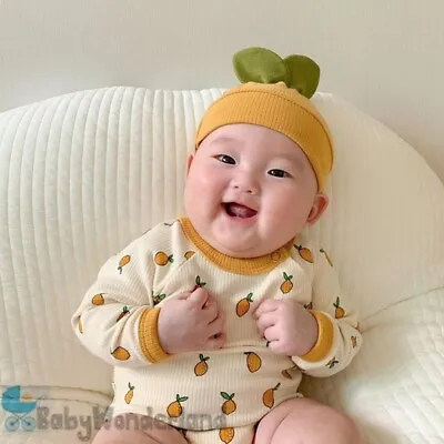 Baby 2 Pcs Boy Girls Lemon Cotton Long Sleeves Halloween Costume Romper Set 0-2Y • $22.95