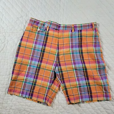 Polo Ralph Lauren Mens 35 Indian Madras Plaid Shorts Flat Front Bright Colors • $16.88